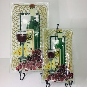 2 Rectangular Peggy Karr Wine & Cheese Fused Glass